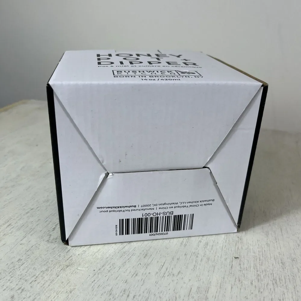 Honey Pot & Dipper White Ceramic Jar‎ Wood Dipper Bushwick Kitchen Honey Storage